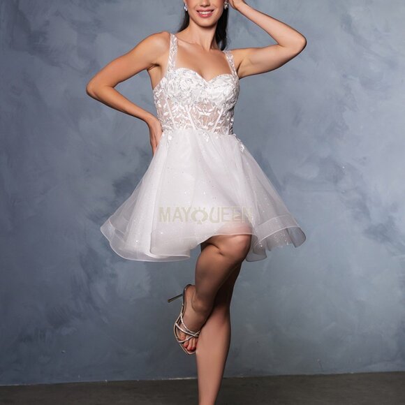COPY - ivory prom dress.Homecoming formal short lace up back short mini dress,r…